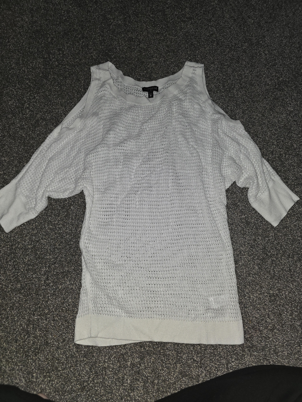 Express White Off-the-Shoulder Open-Knit Sweater